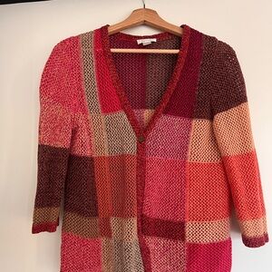 Christopher & Banks Pink and Red Patchwork Cardigan